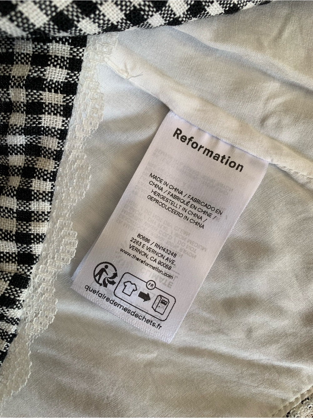 Reformation Amela Linen Gingham Button Lace Trim Sleeveless Top Remy Check Black - Picture 9 of 10